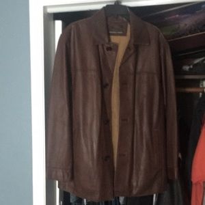 Andrew Marc brown leather jacket/shirt